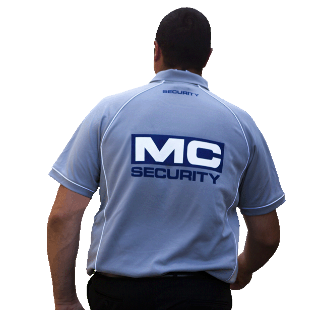 The back of a MC Security worker